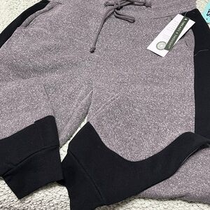 Gray and Black Sweatpants with Adjustable Waistband and Color-Block Design
